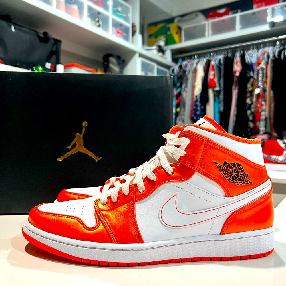 Jordan 1 mid electric orange worn a couple times